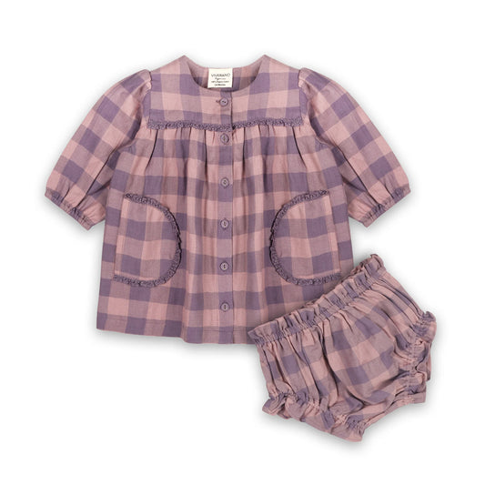 Viverano Organics Lace Gingham Baby Dress & Bloomer Set