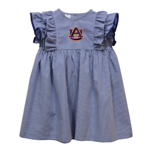 Vive La Fete Auburn Tigers Embroidered Gingham Ruffle Dress