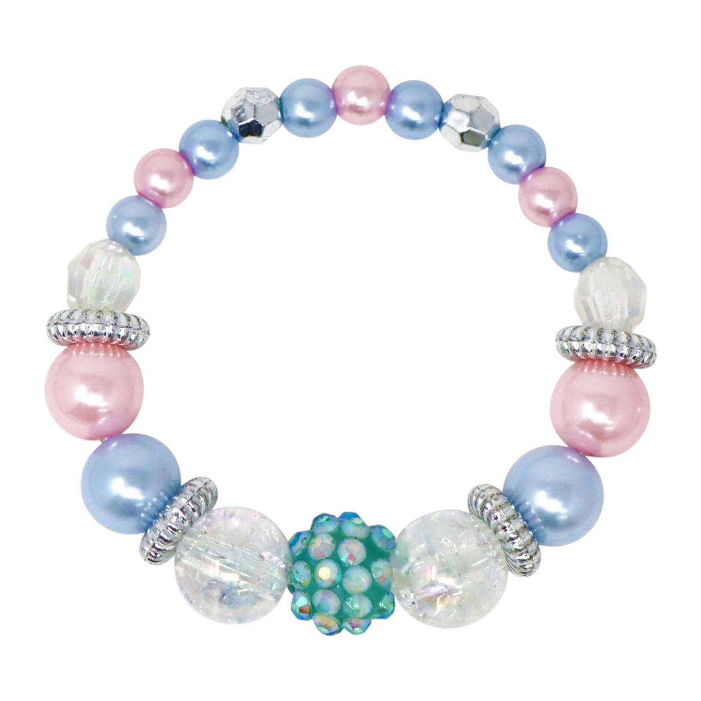 Pink Poppy Blue Ice Princess Stretch Pearl Beaded Necklace & Bracelet Set