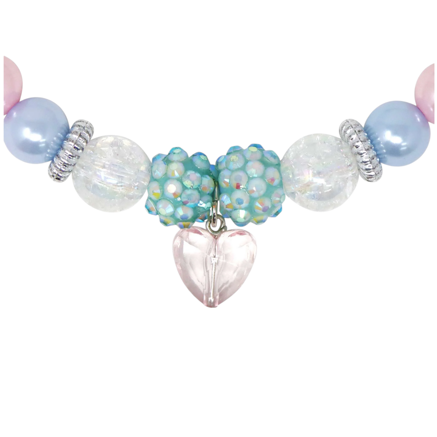 Pink Poppy Blue Ice Princess Stretch Pearl Beaded Necklace & Bracelet Set