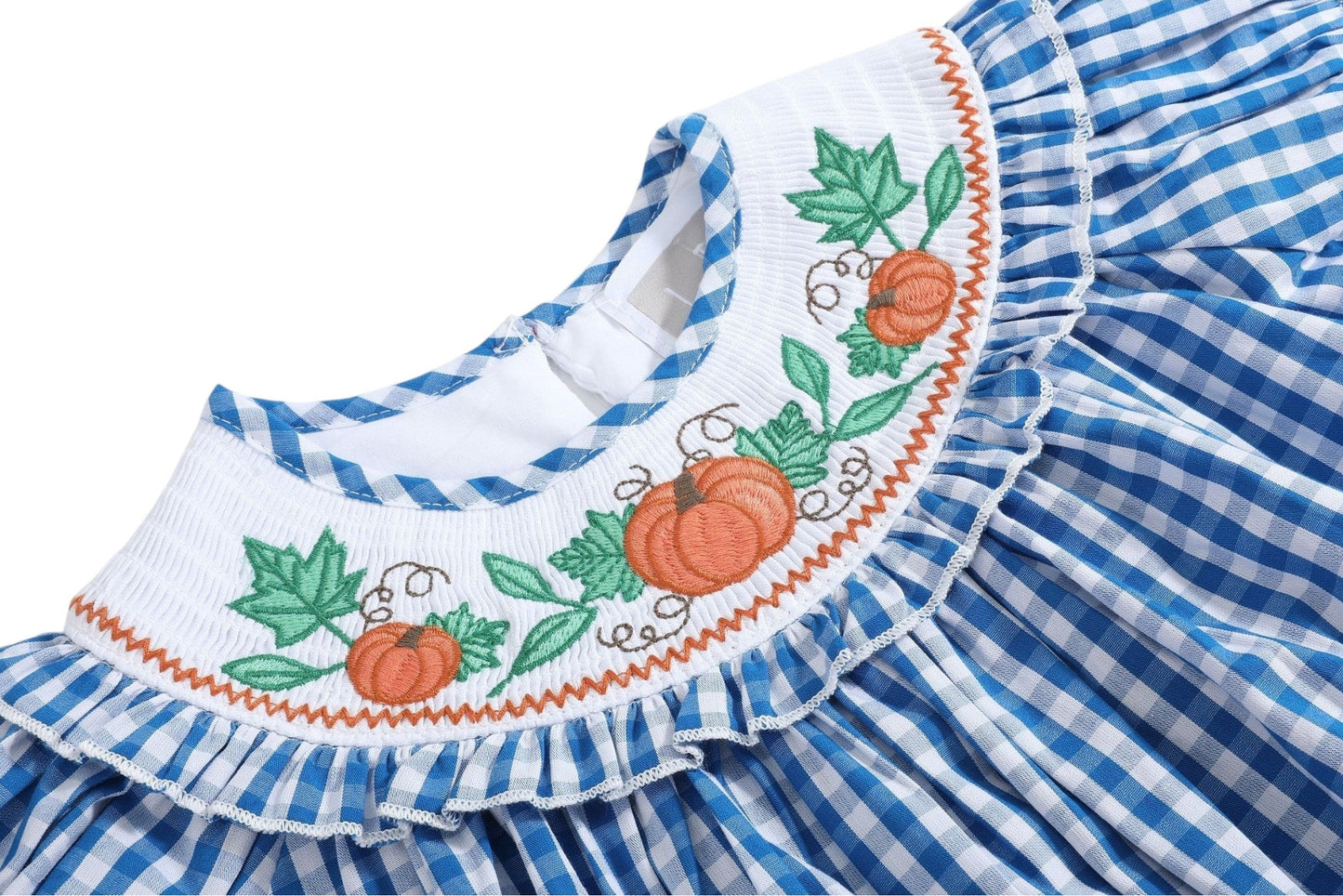 Lil Cactus Smocked Pumpkin Gingham Bishop Dress