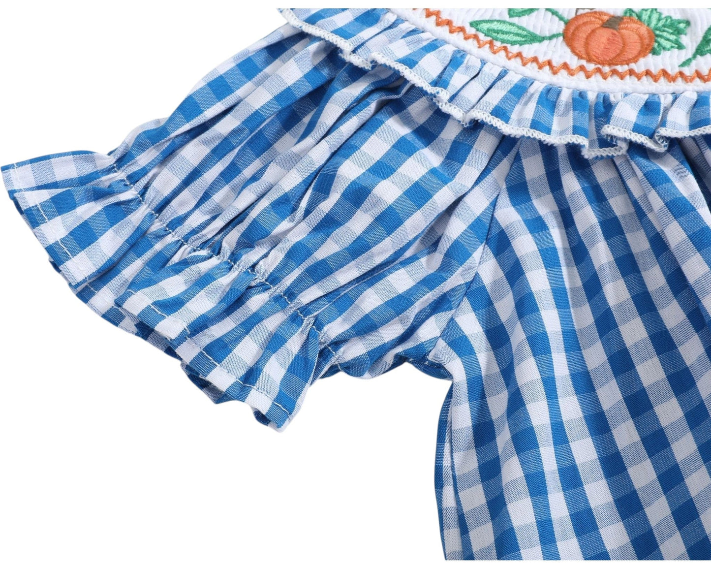Lil Cactus Smocked Pumpkin Gingham Bishop Dress