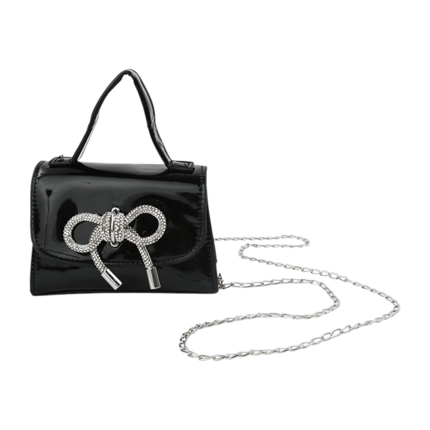 Sparkle Sisters Patent Silver Bow Purse