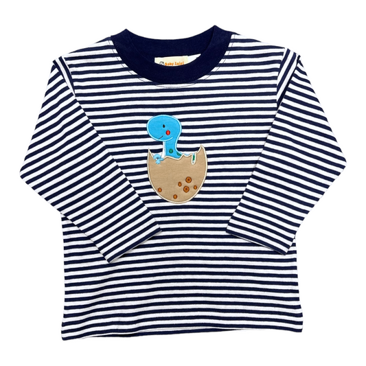 Luigi Baby Dino Applique Stripe Tee