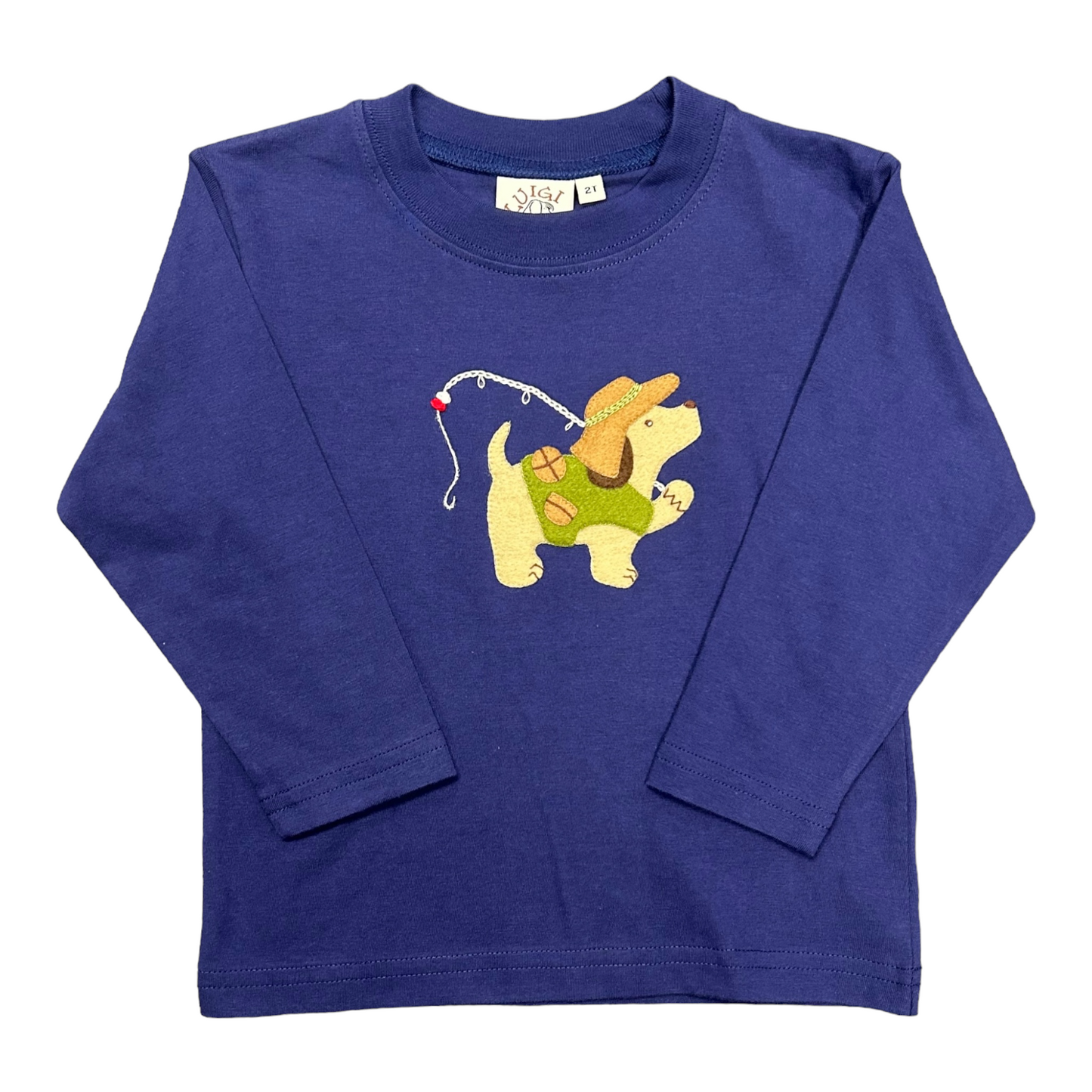 Luigi Fishing Dog Hand Applique Tee