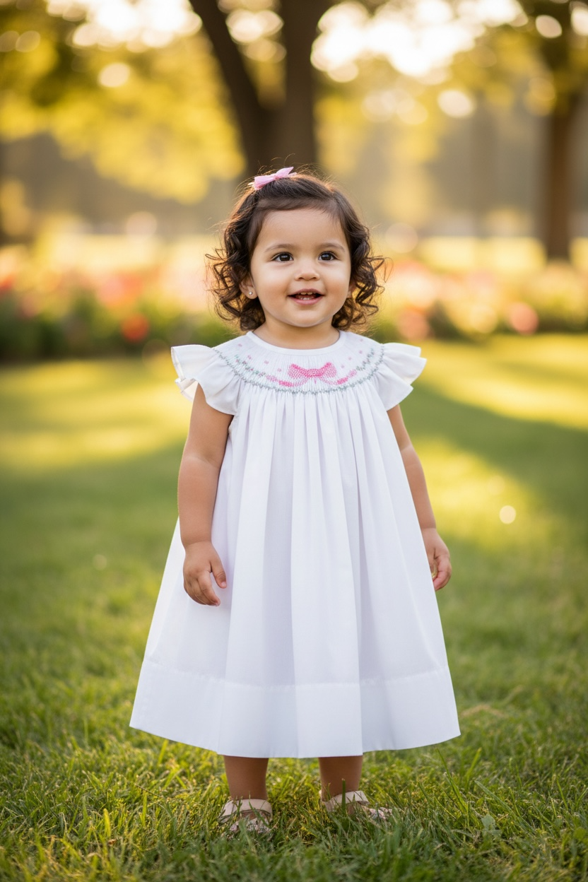 Bailey Boys Tied in a Bow Smocked Bishop Dress