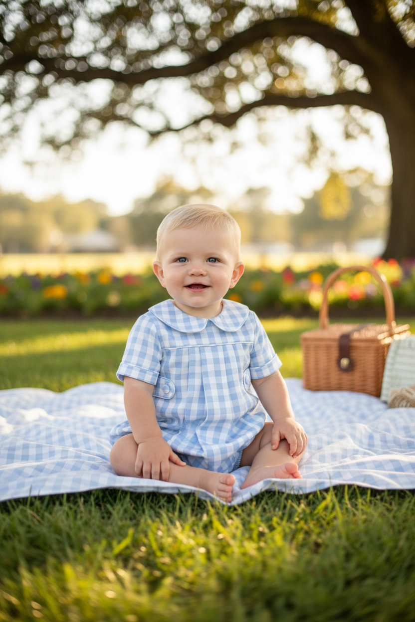 Delaney Checked Piped Tab Romper
