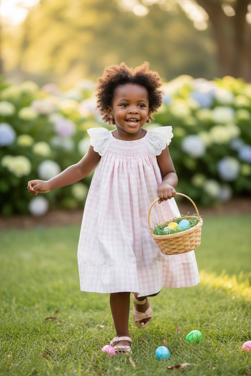 Delaney Smocked Gingham Bishop Dress