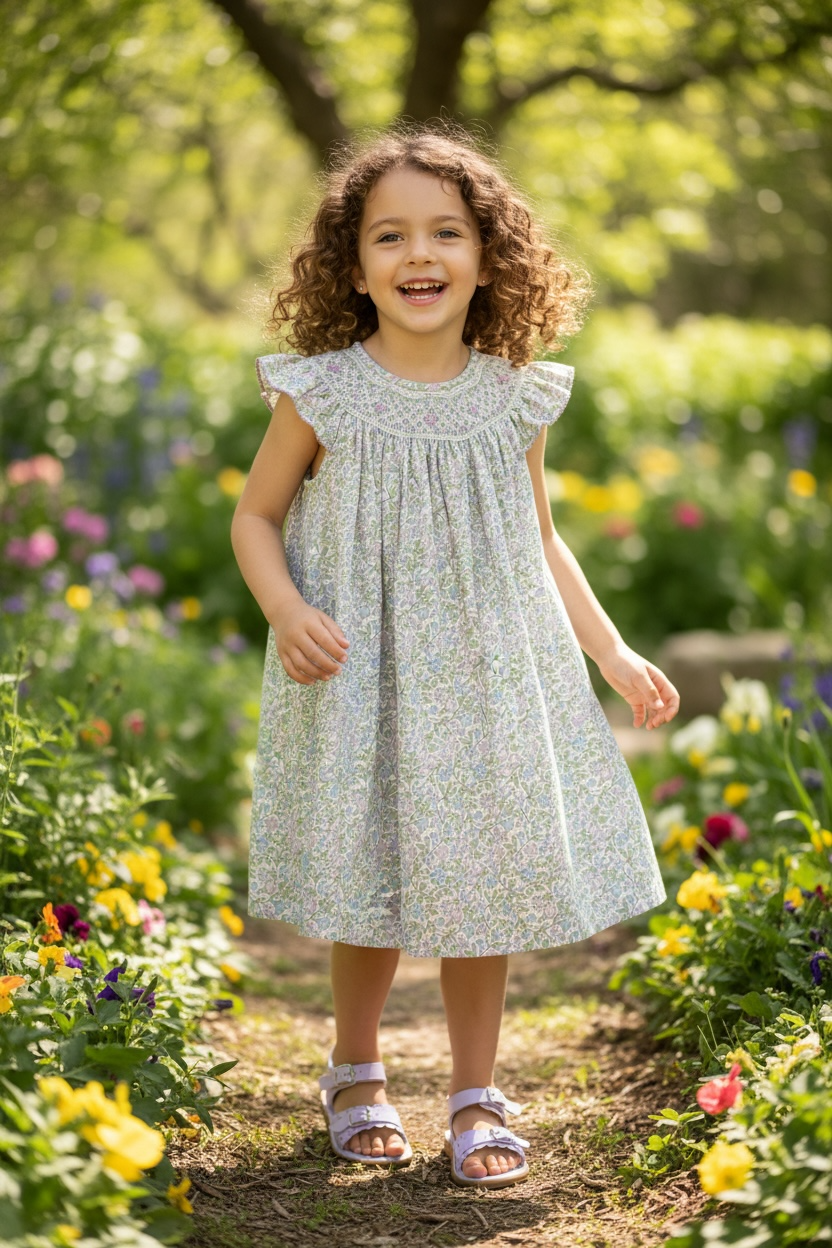 Three Sisters Floral Smocked Bishop Dress