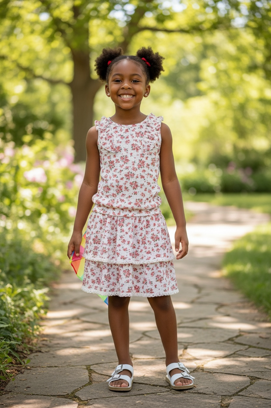 Area Code 407 Floral Pointelle Tier Skirt