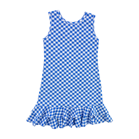 Florence Eiseman Easy Breezy Gingham Knit Dress With Hem Ruffles