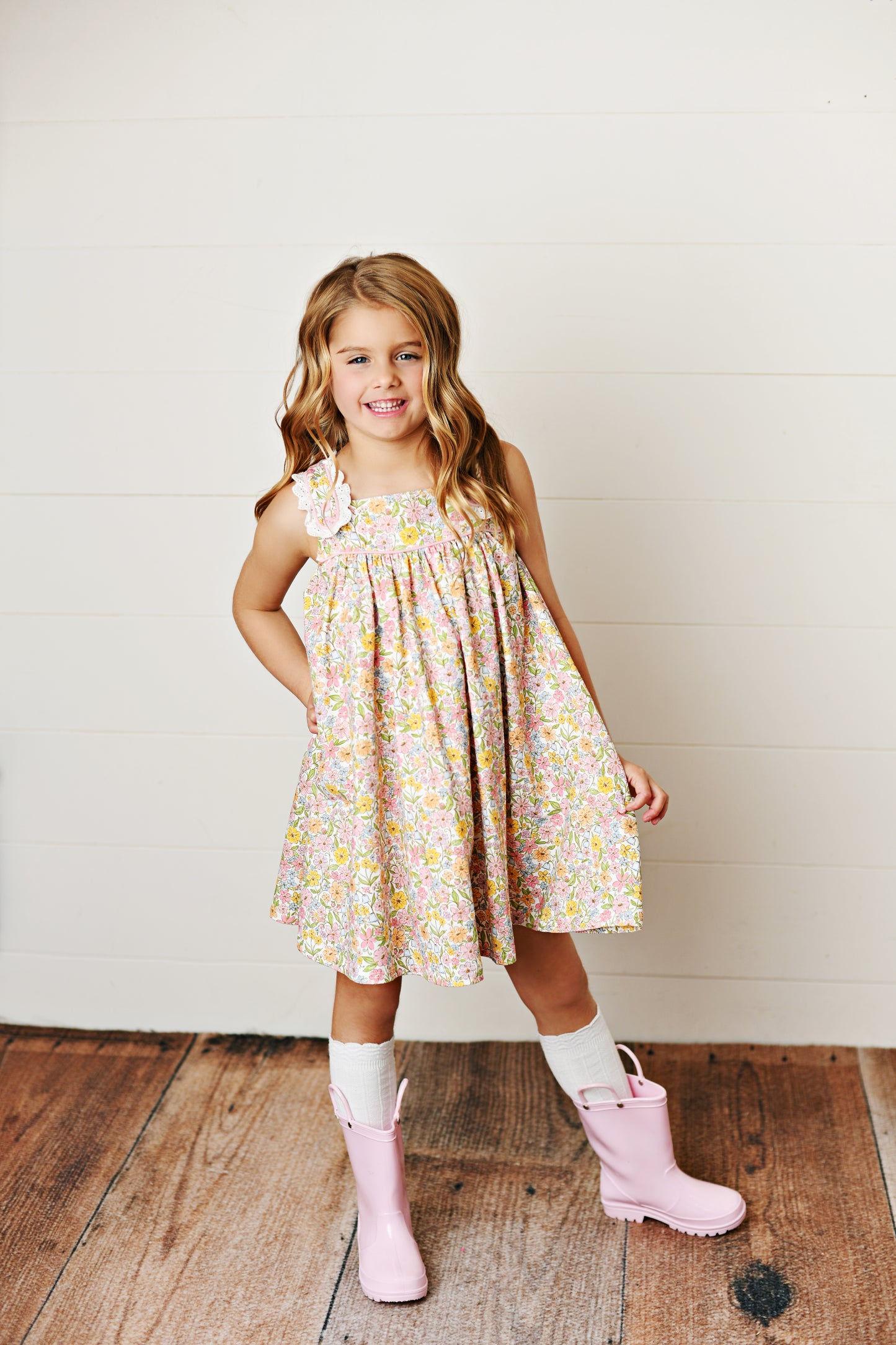 Swoon Baby Watercolor Bloom Eyelet Trim Dress