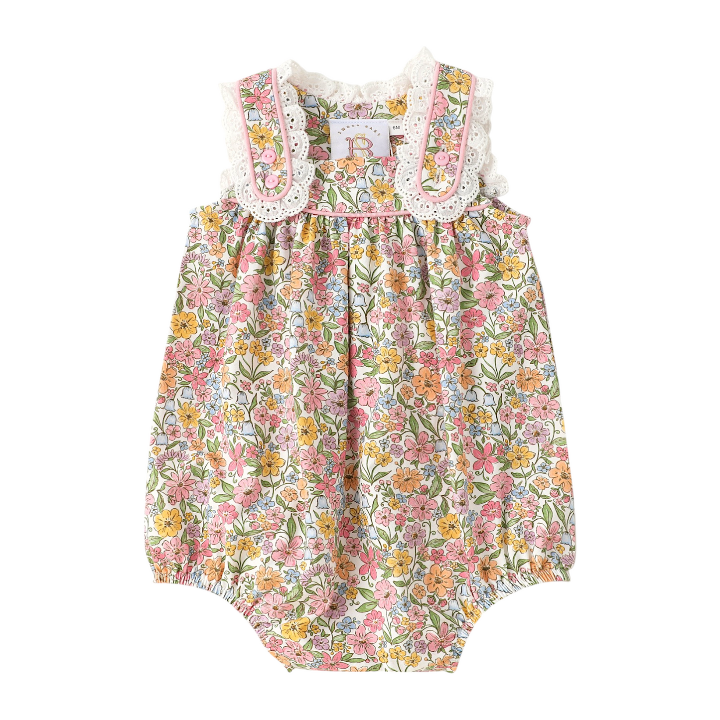 Swoon Baby Watercolor Bloom Eyelet Trim Bubble