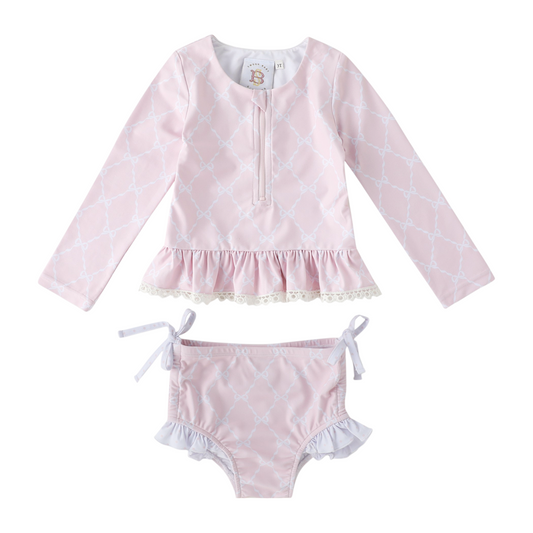 Swoon Baby Pretty Pink Ribbons And Bows Tunic Rashguard Swimsuit