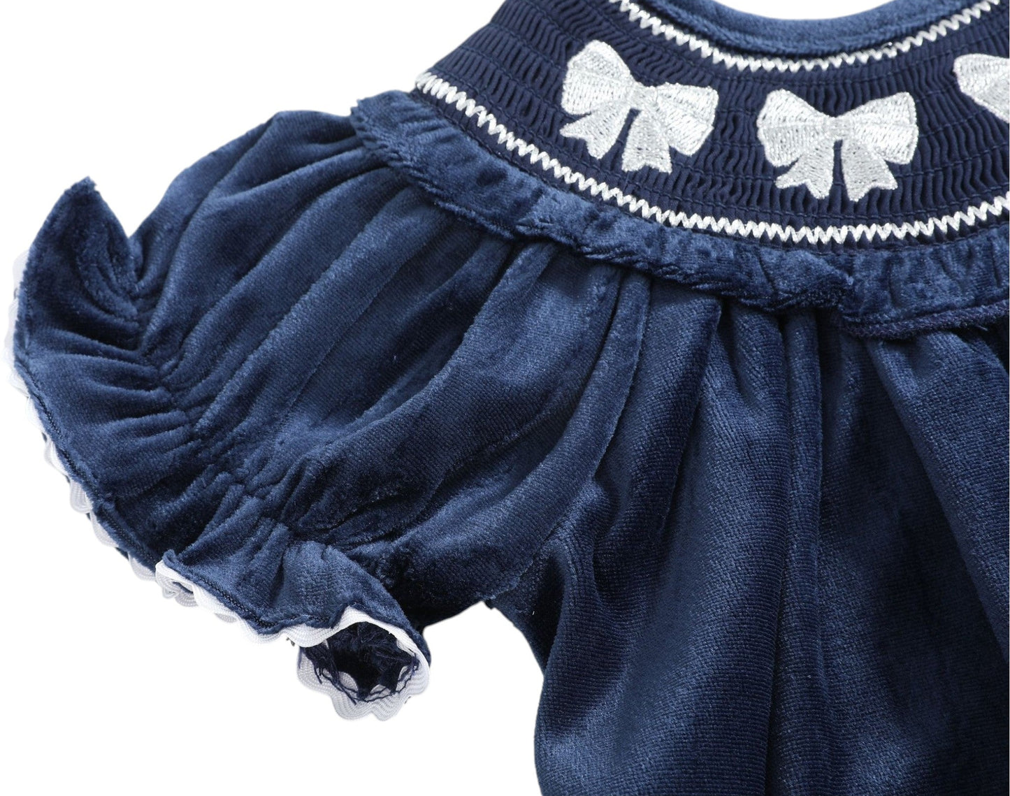 Lil Cactus Smocked Bow Velvet Bishop Dress