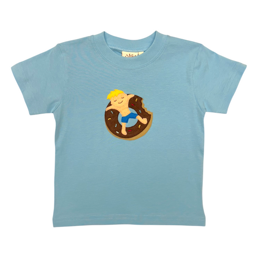 Luigi Boy On Donut Float Hand Applique Tee