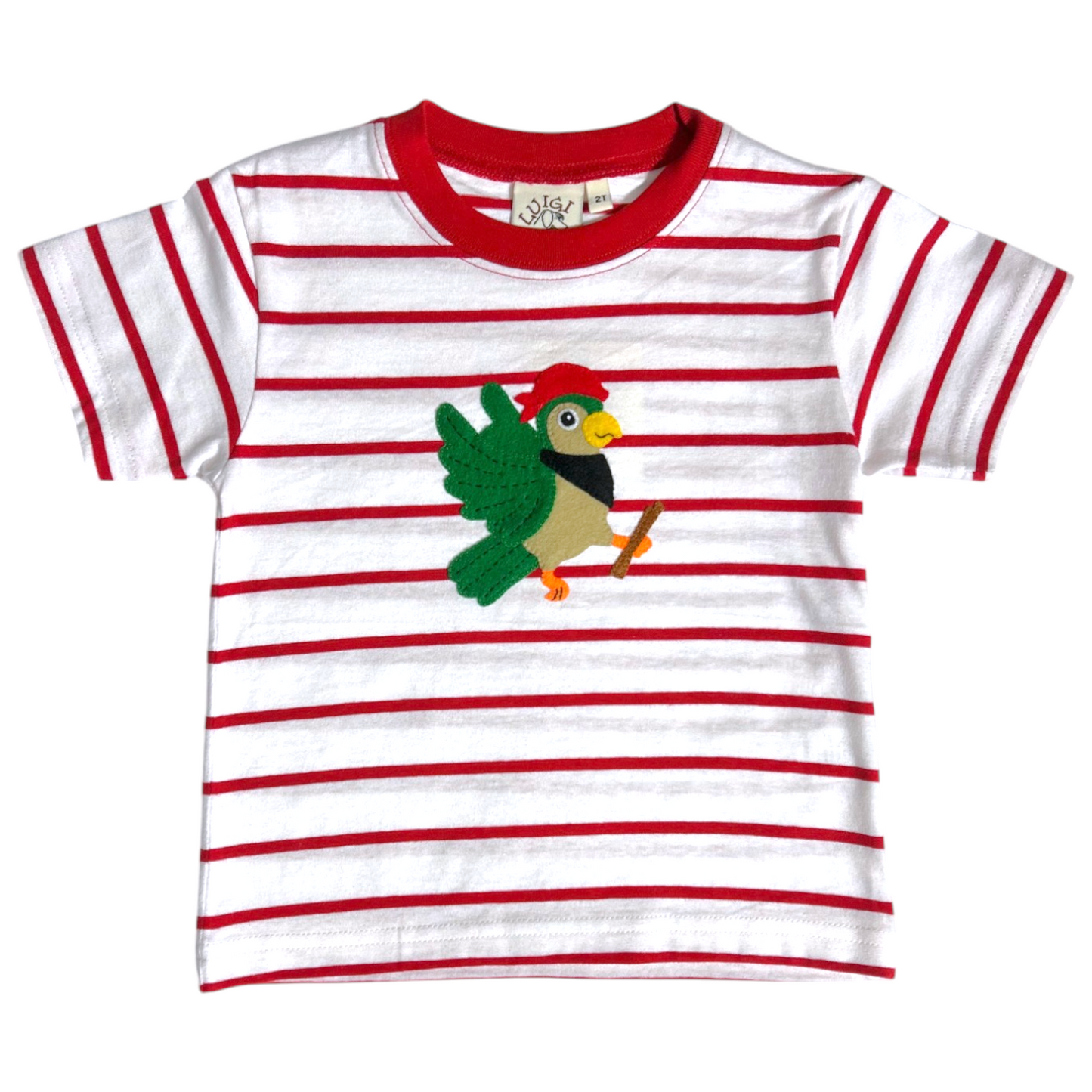 Luigi Striped Pirate Parrot Hand Applique Tee