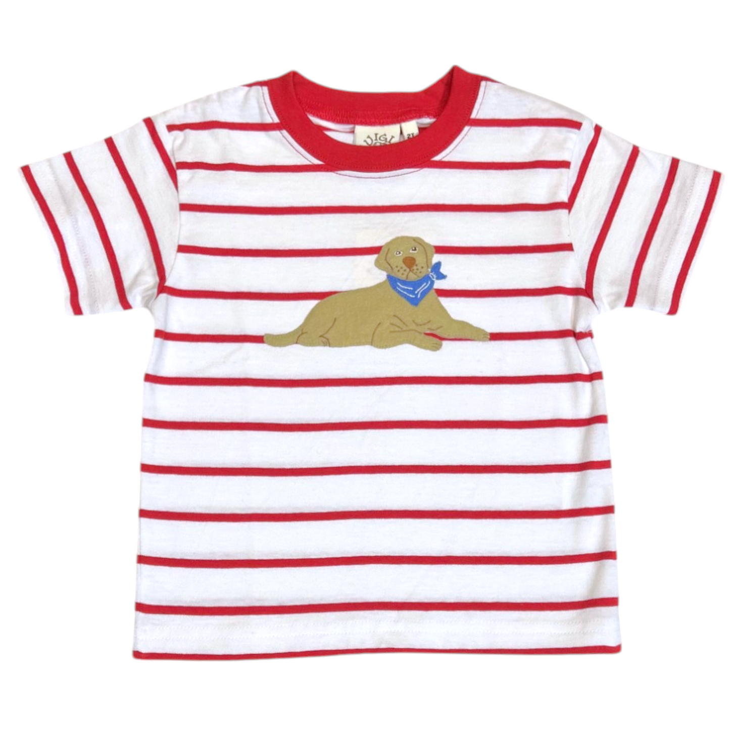 Luigi Striped Labrador With Bandana Hand Applique Tee