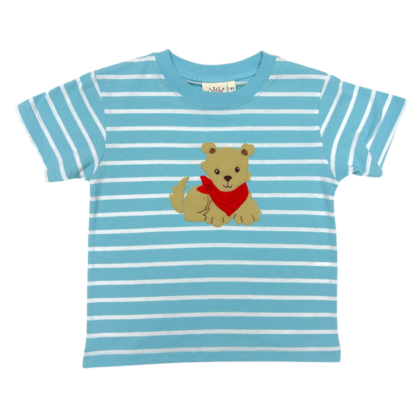 Luigi Striped Dog With Bandana Hand Applique Tee