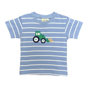 Luigi Striped Tractor With Front Scoop Applique Tee