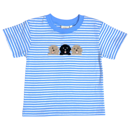 Luigi Striped Lab Puppies Applique Tee