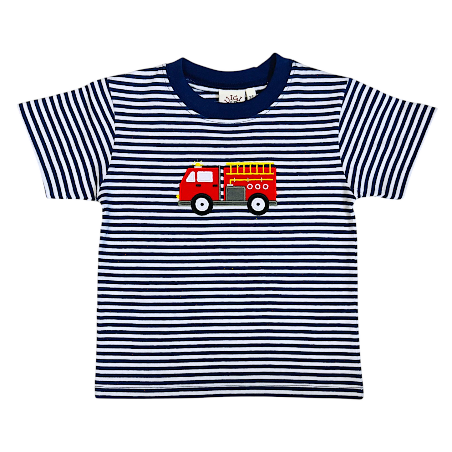 Luigi Striped Firetruck Applique Tee