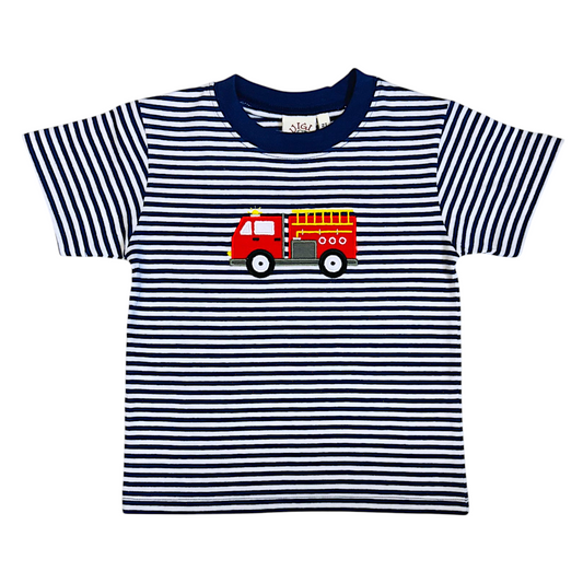 Luigi Striped Firetruck Applique Tee