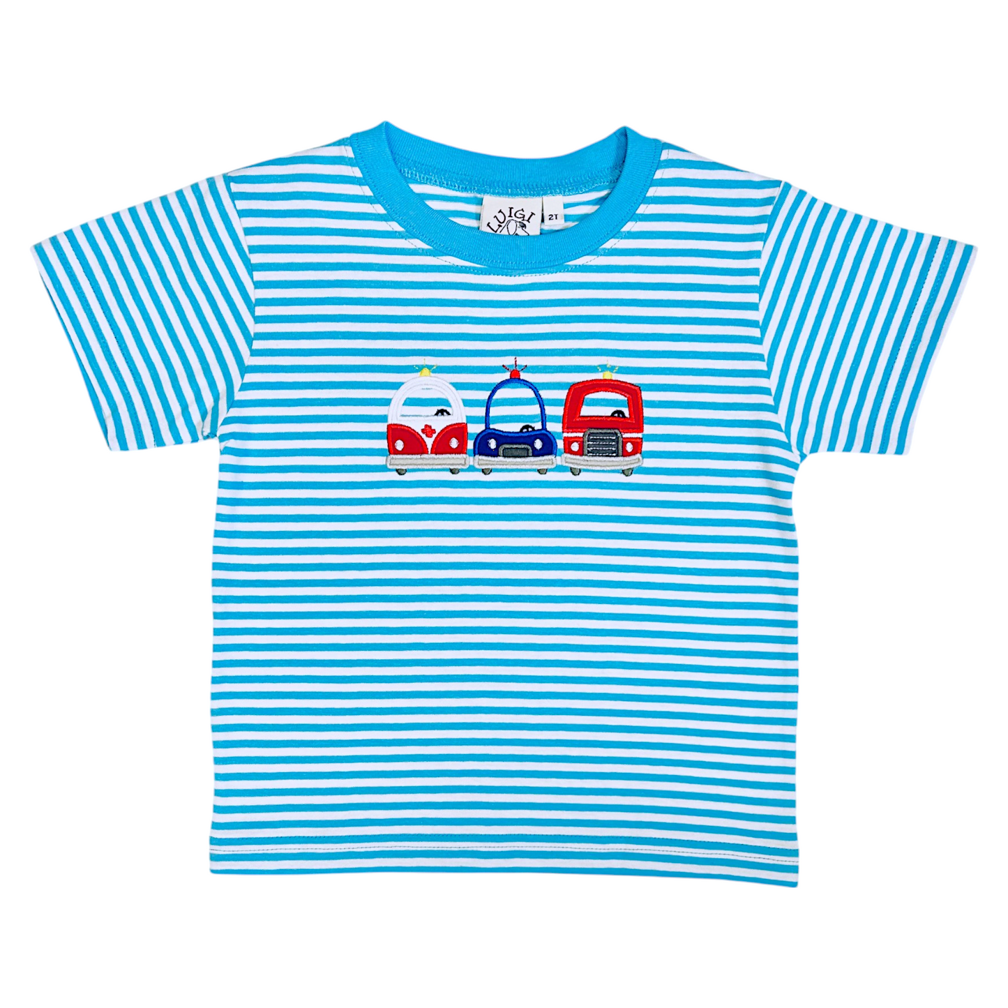 Luigi Striped Emergency Trucks Applique Tee