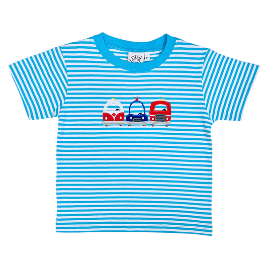 Luigi Striped Emergency Trucks Applique Tee