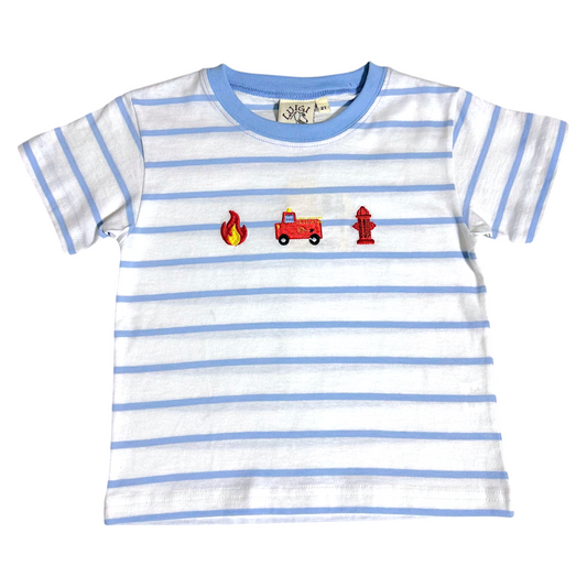 Luigi Striped Firetruck And Hydrant Embroidered Tee