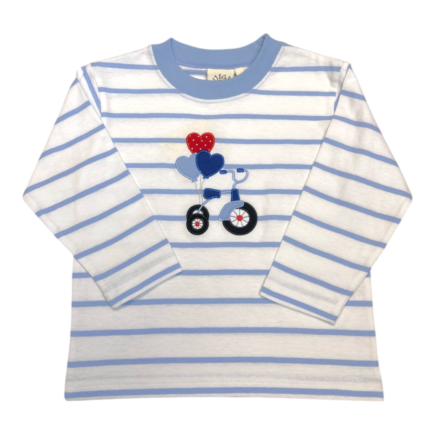 Luigi Striped Tricycle With Heart Balloons Applique Tee