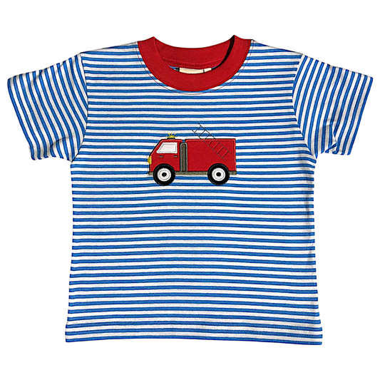 Luigi Striped Firetruck Applique T'shirt