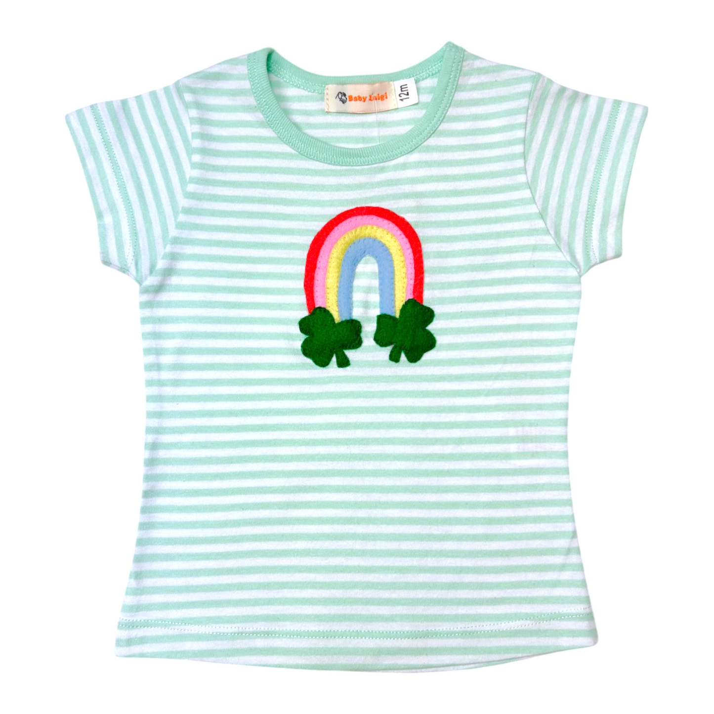 Luigi Striped Rainbow Shamrock Hand Applique T'shirt