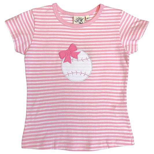 Luigi Striped Baseball With Bow Applique Tee