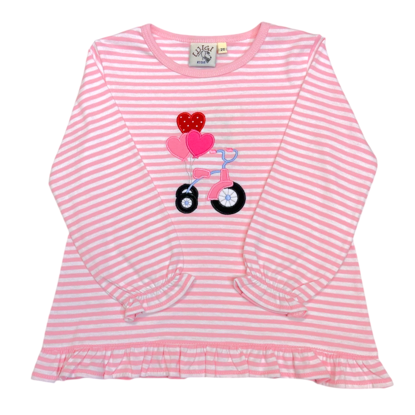 Luigi Striped Tricycle With Heart Balloons Applique Tee