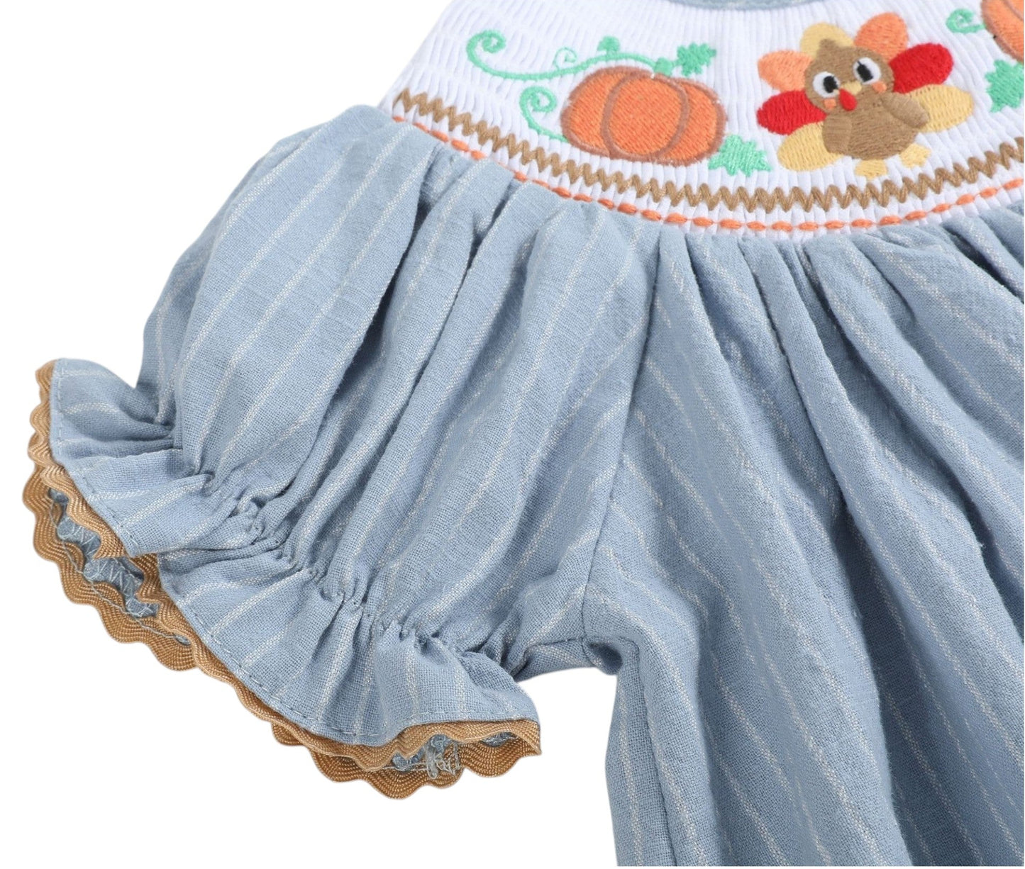 Lil Cactus Smocked Turkey Pinstripe Bishop Dress