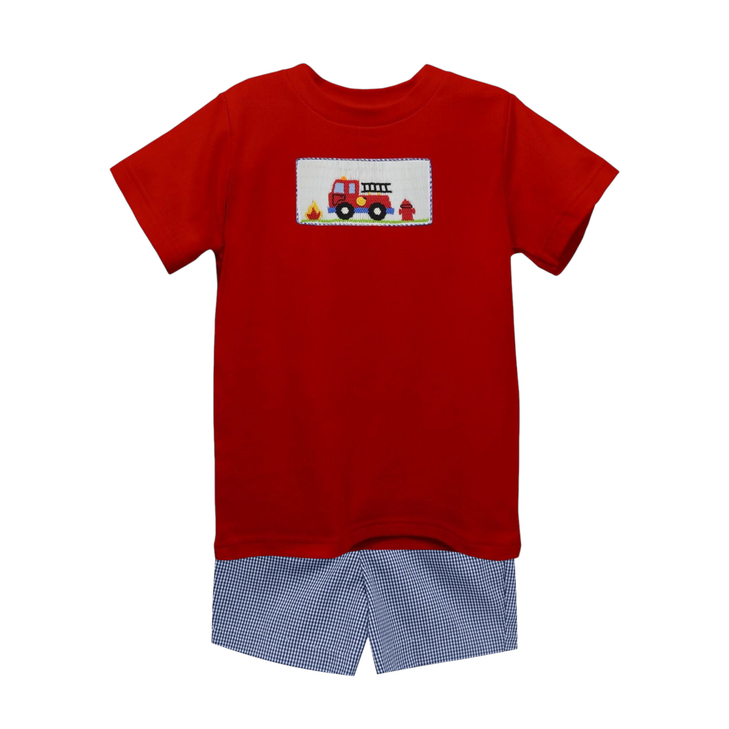 Vive La Fete Smocked Firetruck Short Set