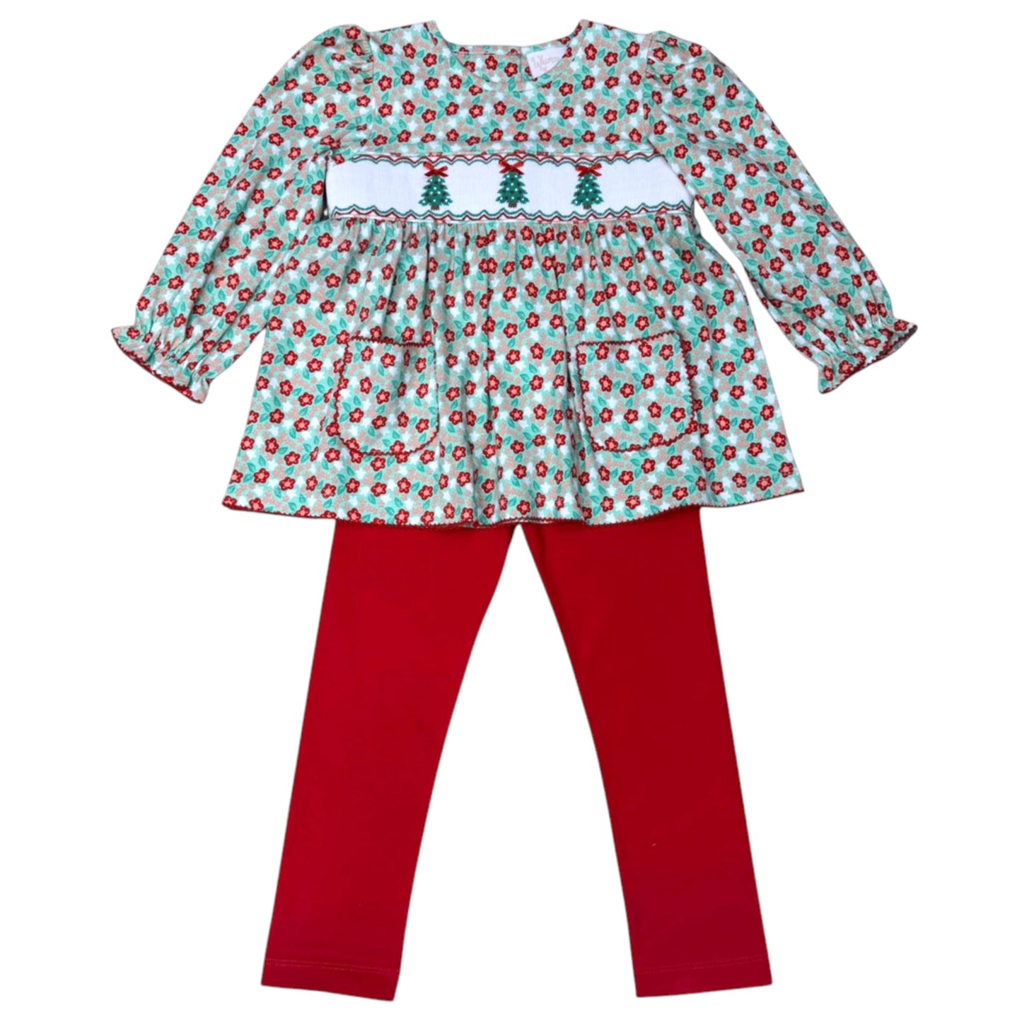 Whimsy Bay Smocked Christmas Tree Trio Legging Set