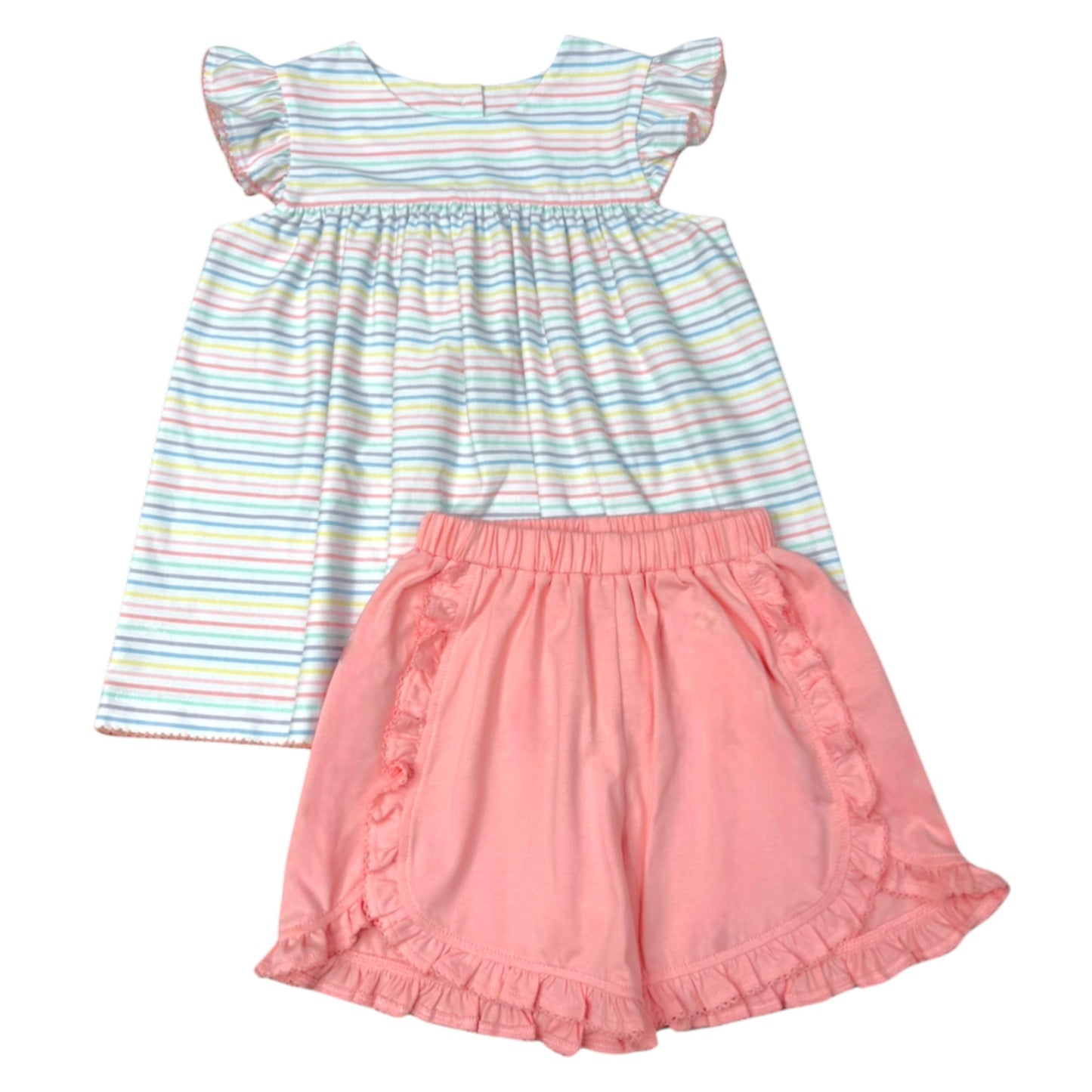 Whimsy Bay Pastel Penny Stripe Flutter Short Set