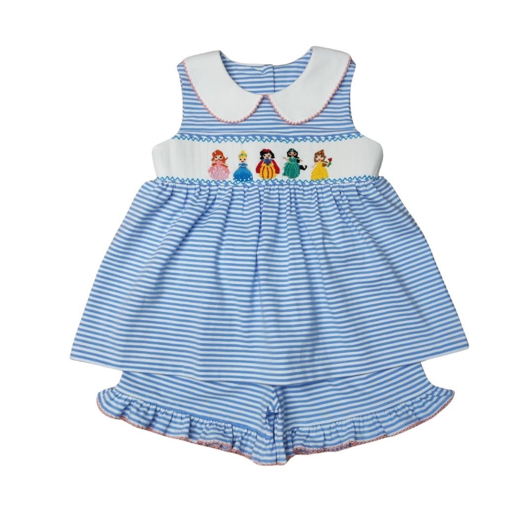 Delaney Mini Stripe Smocked Princess Short Set