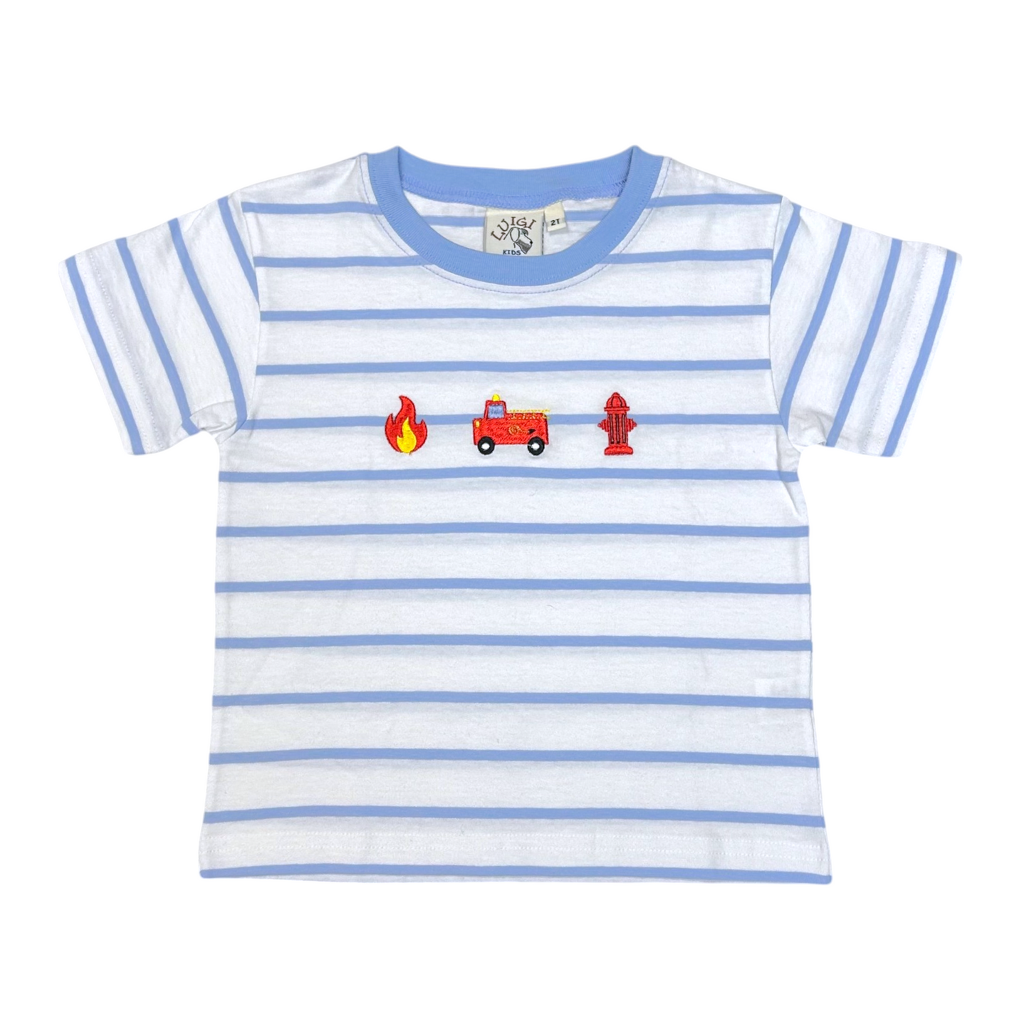 Luigi Striped Firetruck And Hydrant Embroidered T'shirt