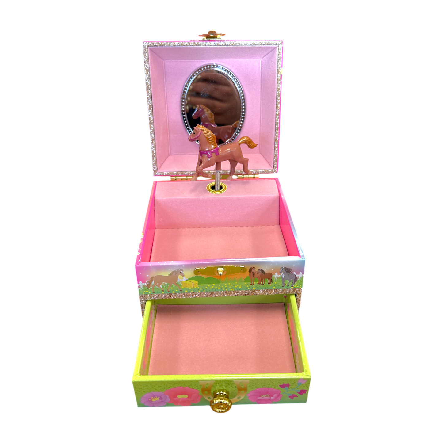 Pink Poppy Horse Meadow Musical Jewelry Box