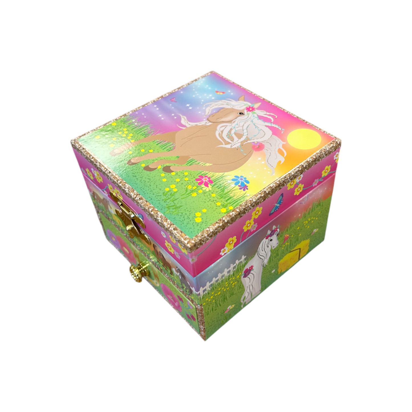 Pink Poppy Horse Meadow Musical Jewelry Box