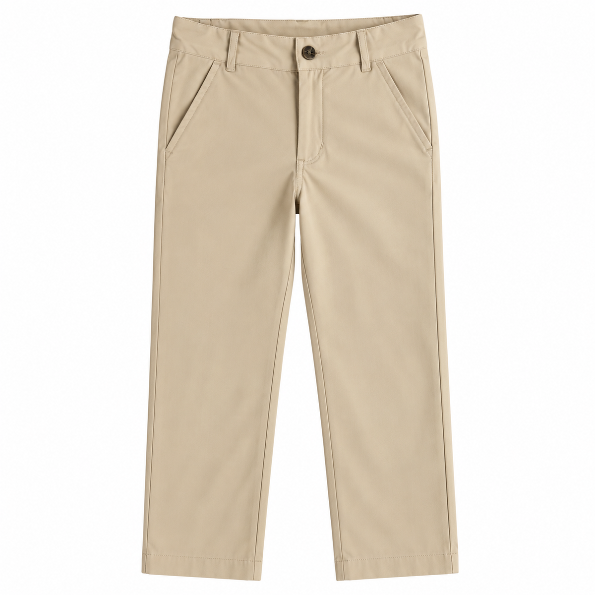 Khaki long boys pant on white background.