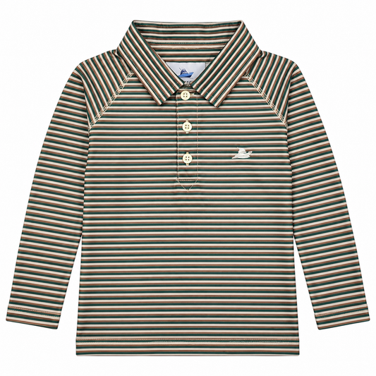 Brown, Green, Beige striped polo shirt