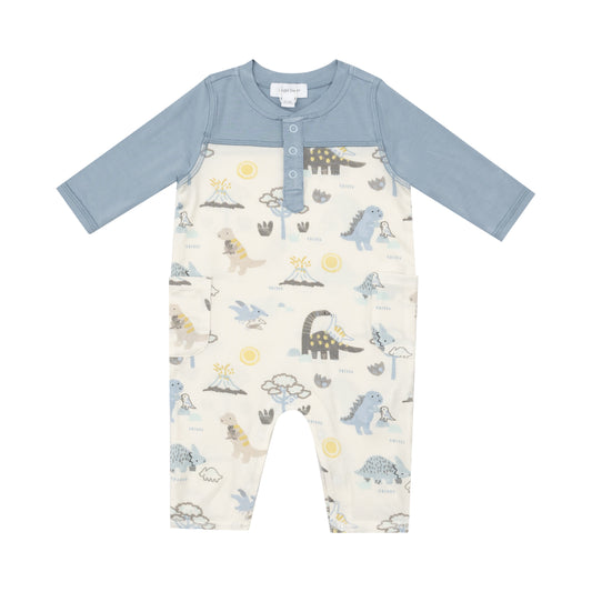 Angel Dear Dino Romper With Contrast Sleeve