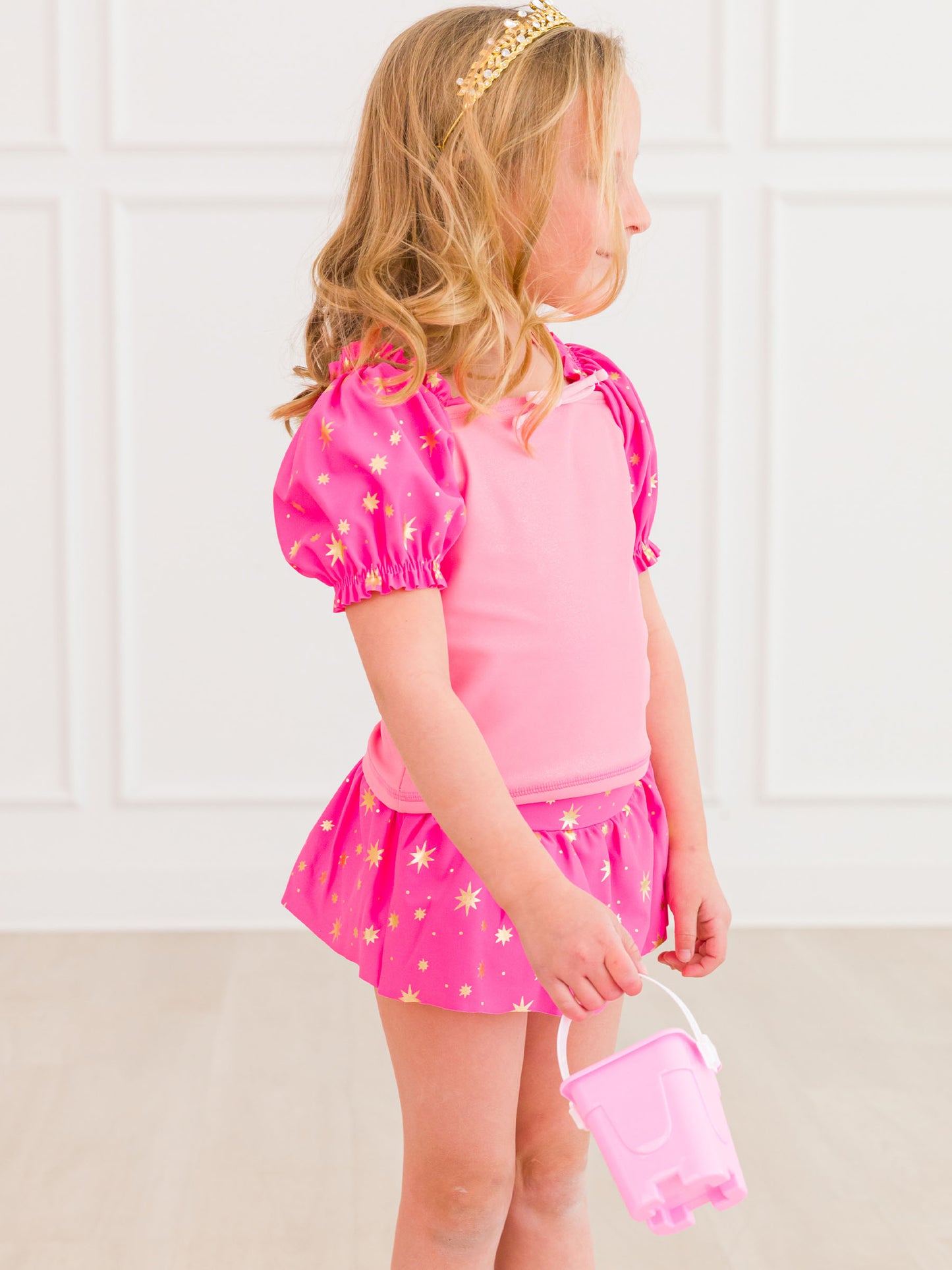 Ruffle Butts Puffed Sleeve Skirted 2-piece Swim Suit