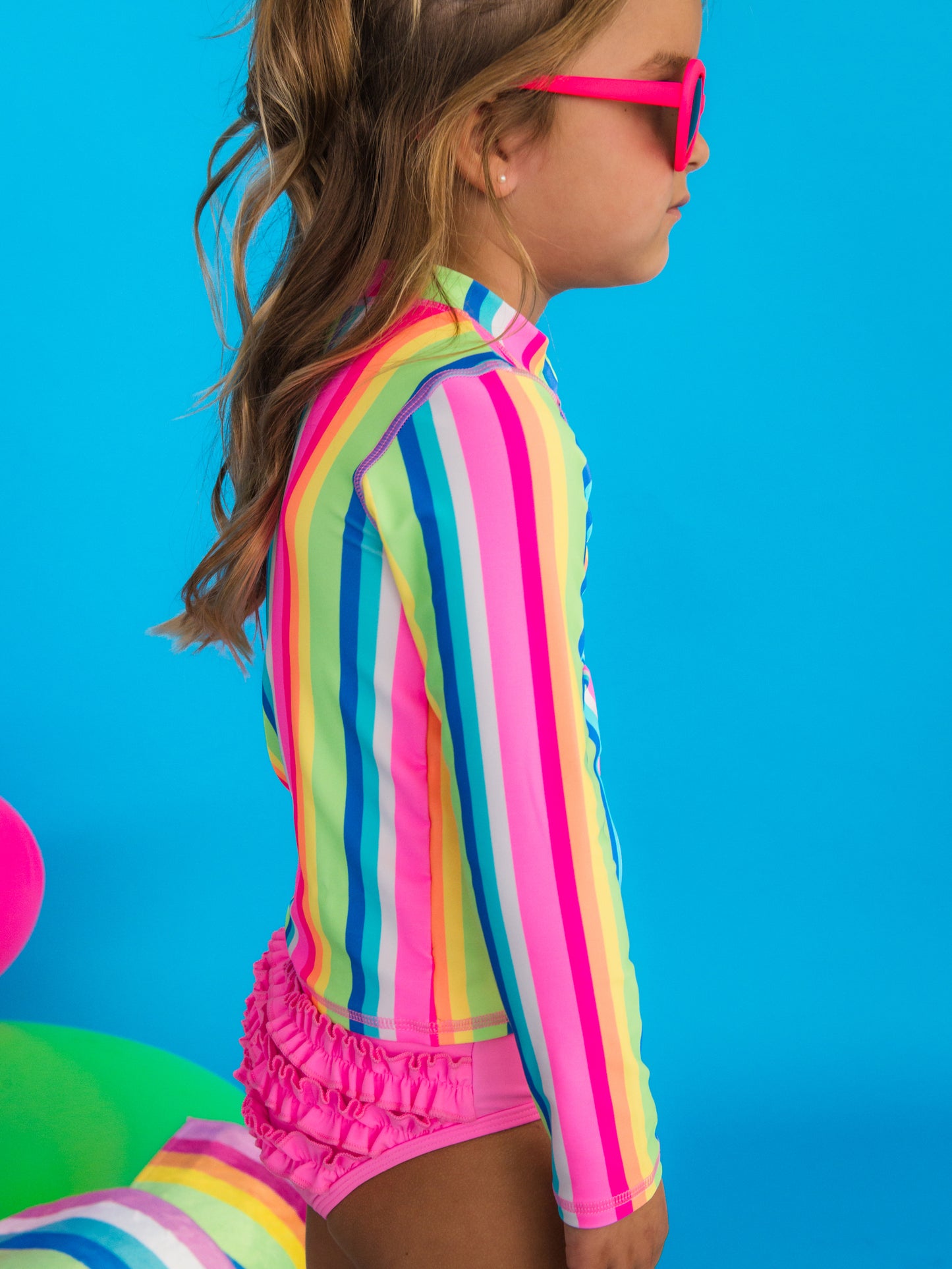 Ruffle Butts Zipper Rash Guard 2-piece Swimsuit