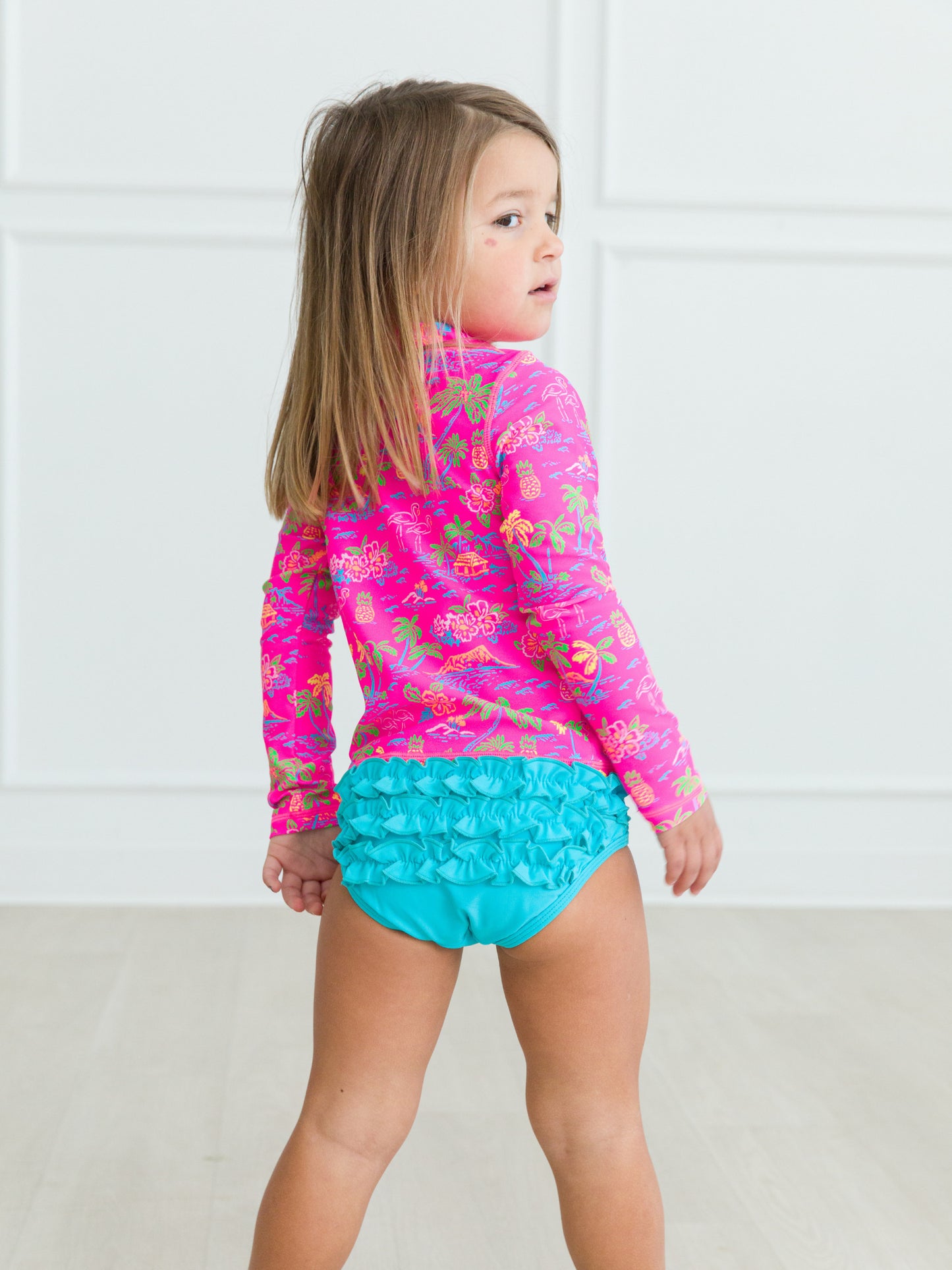 Ruffle Butts Long Sleeve Zipper Rash Guard 2-piece