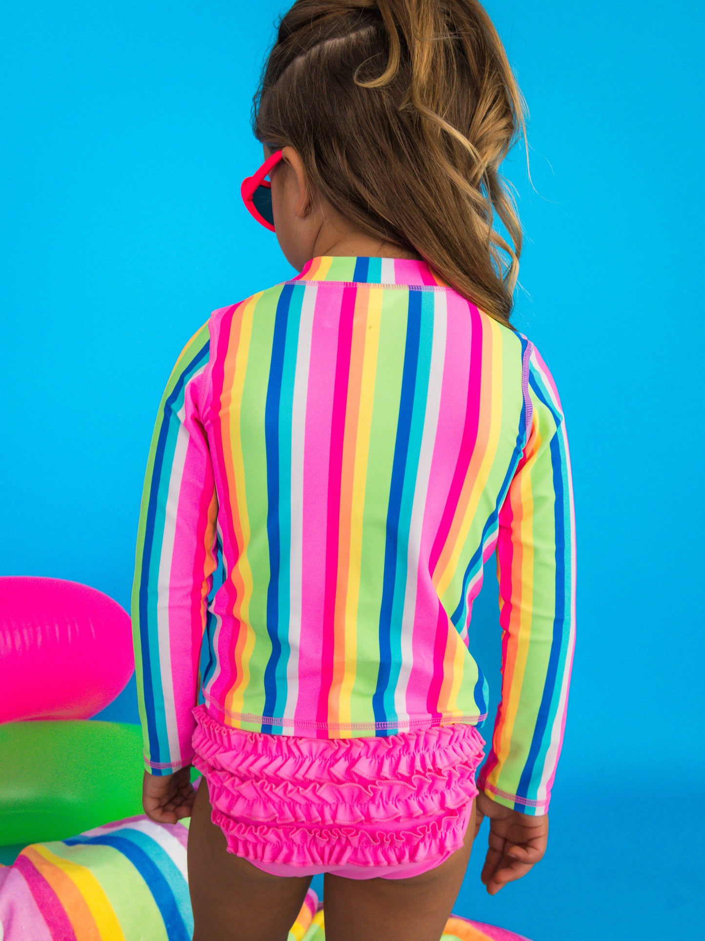 Ruffle Butts Zipper Rash Guard 2-piece Swimsuit